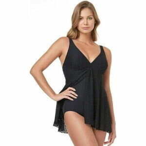 Swim Solutions BLACK Tummy-Control Flyaway Swimdress  US 14